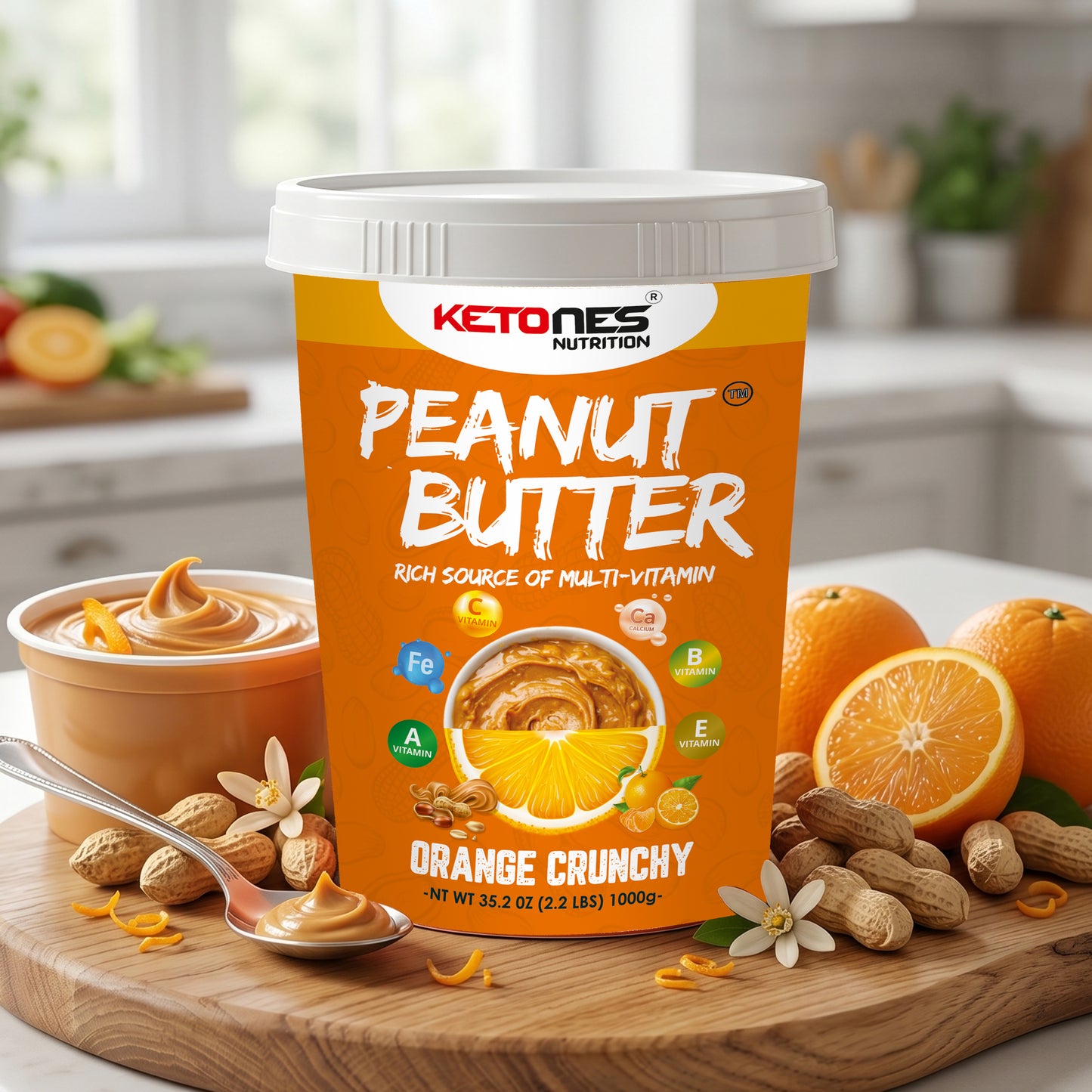 Ketones Nutrition Orange Crunchy Peanut Butter - High Protein Spread with 8g Protein