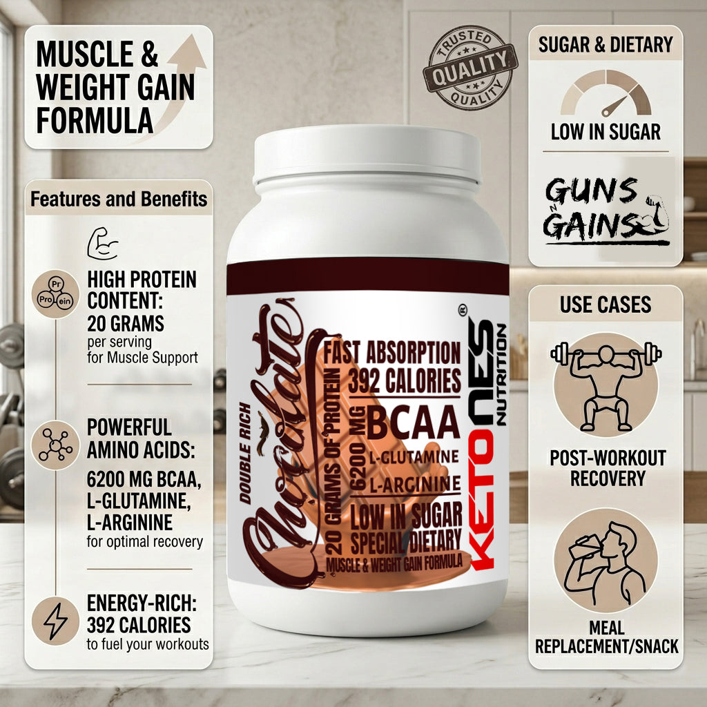 Ketones Nutrition Guns n Gains - High Protein Mass Gainer with 20g Protein & Low Sugar