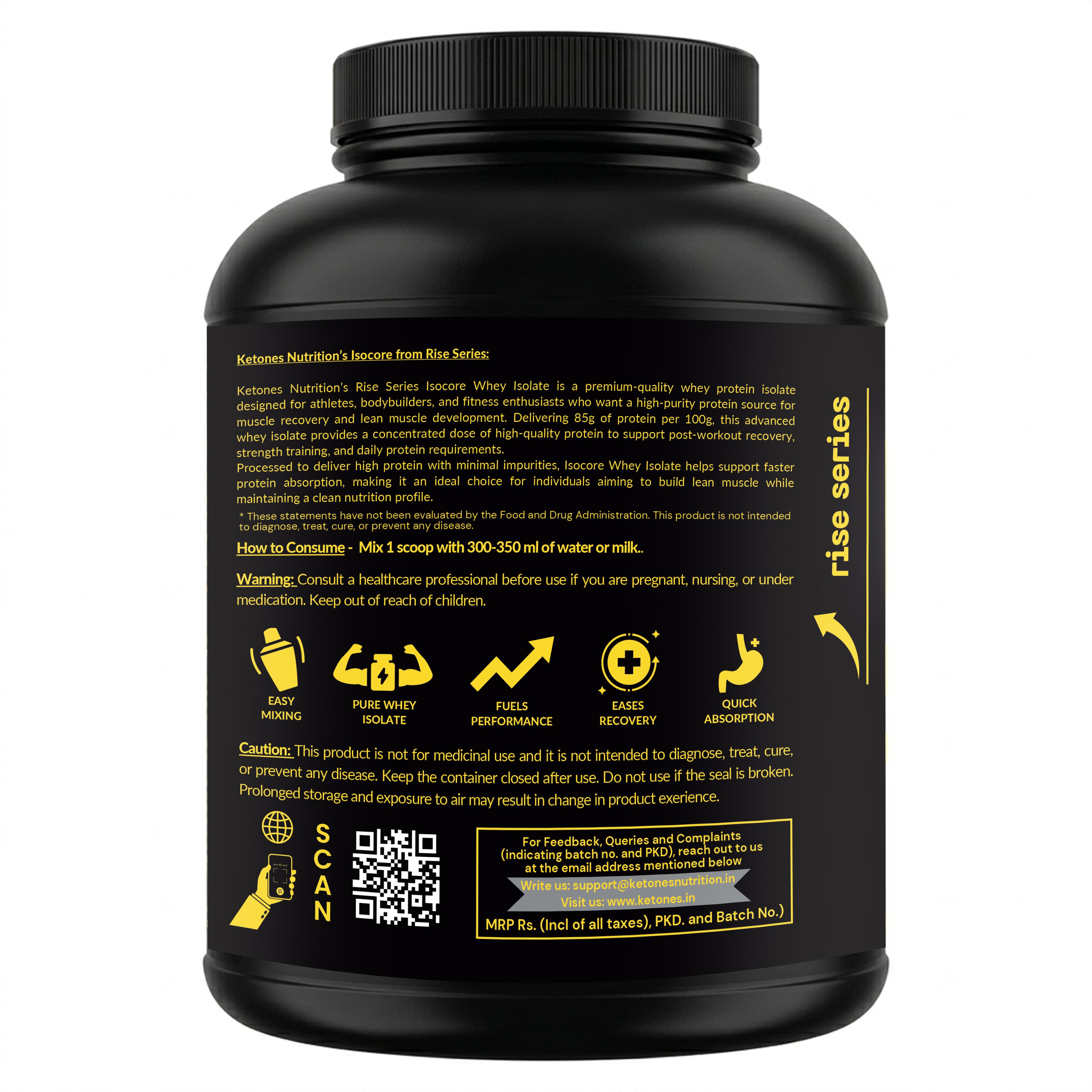 Ketones Nutrition Rise Series Isocore Whey Protein Isolate 2kg – Dutch Chocolate | 34g Protein | Zero Sugar | Low Carb & Low Fat | Fast Absorption Lean Muscle Protein