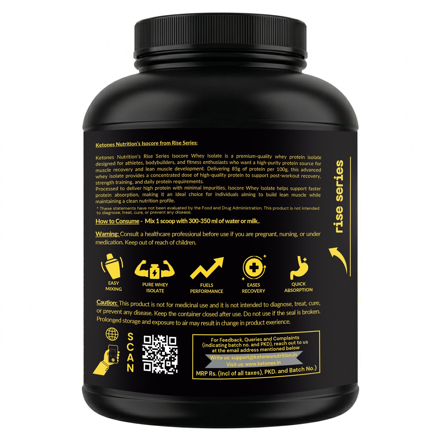 Ketones Nutrition Rise Series Isocore Whey Protein Isolate 2kg – Dutch Chocolate | 34g Protein | Zero Sugar | Low Carb & Low Fat | Fast Absorption Lean Muscle Protein