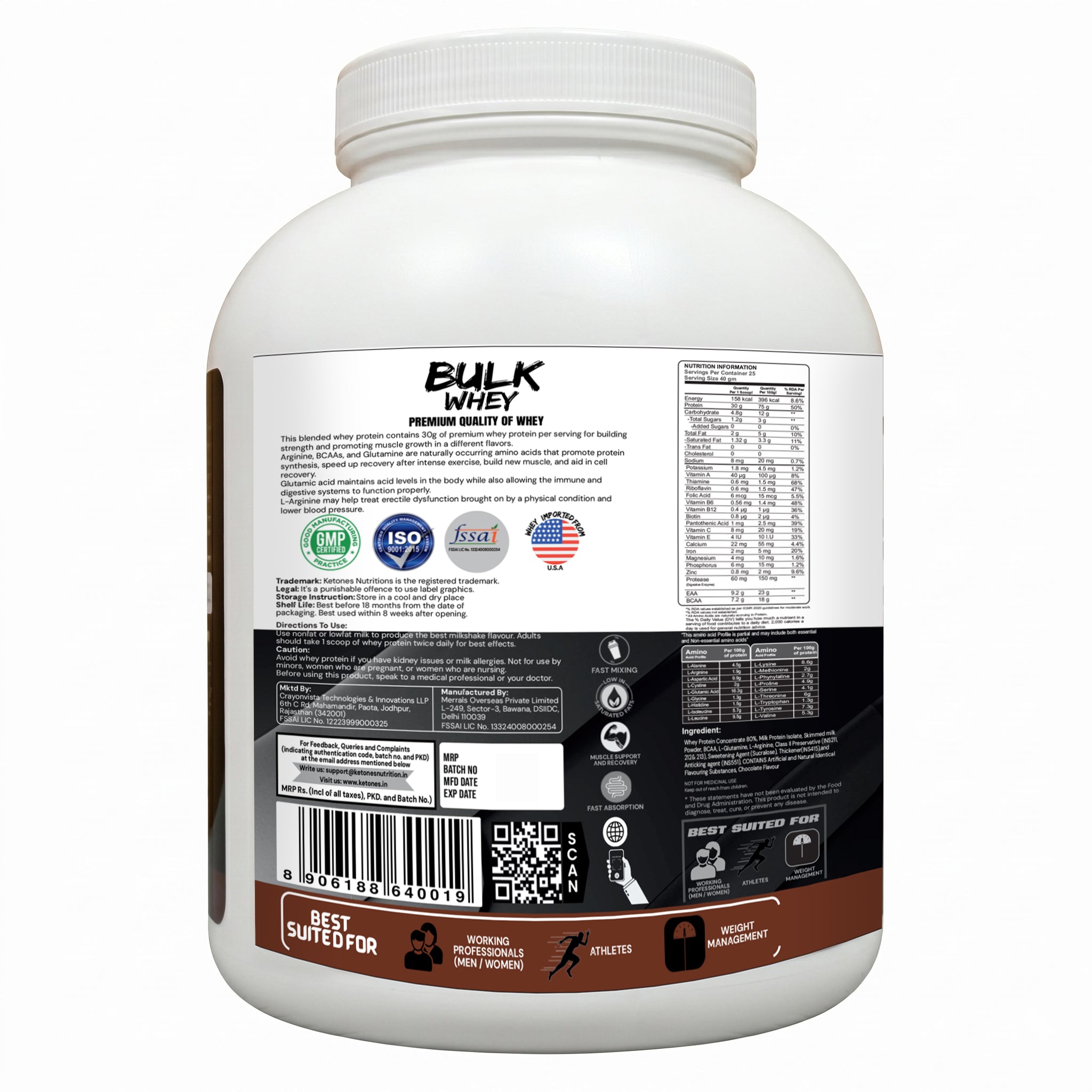 Ketones Nutrition Bulk Whey Apex Series Protein - 75g Protein for Muscle Growth & Recovery