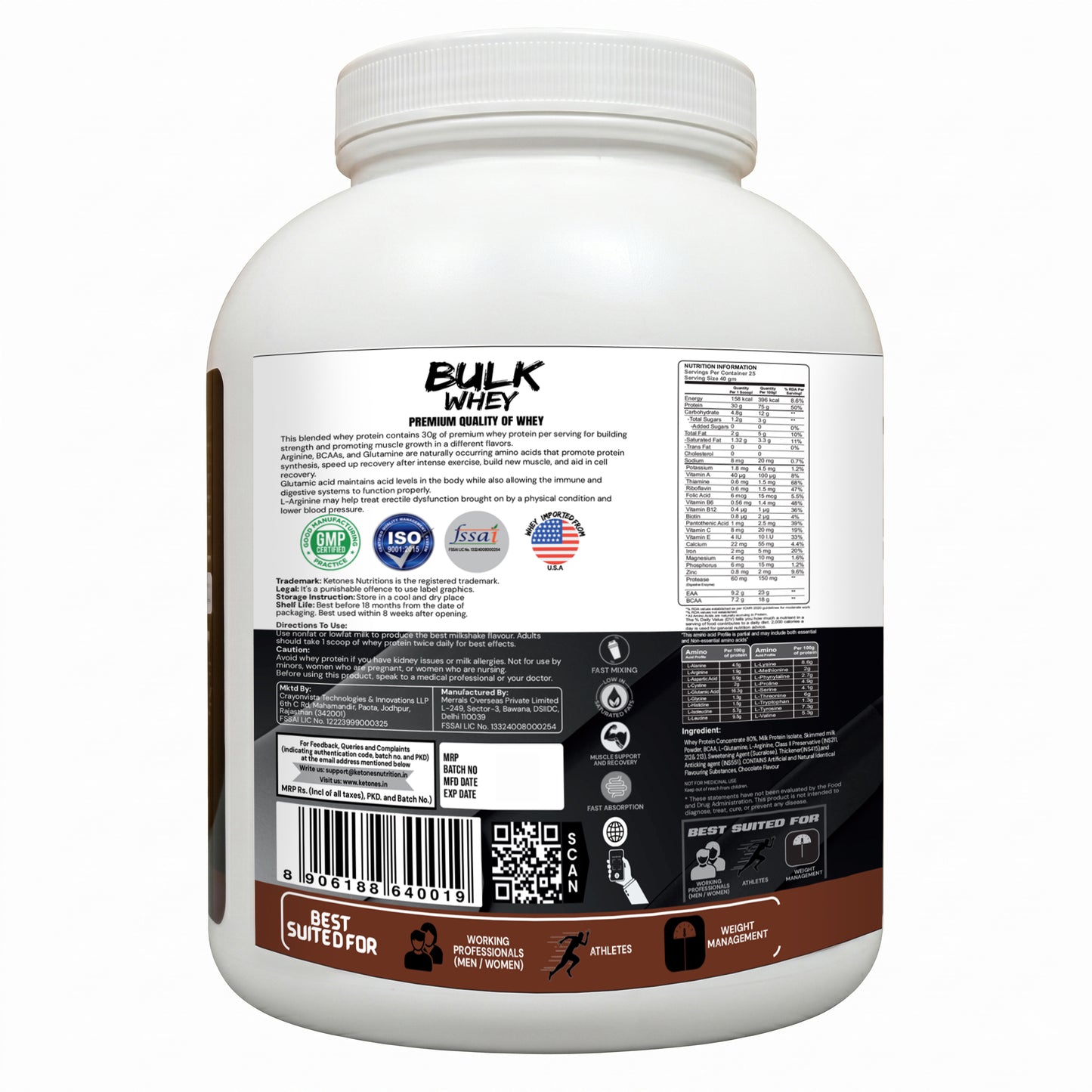 Ketones Nutrition Bulk Whey Apex Series Protein - 75g Protein for Muscle Growth & Recovery