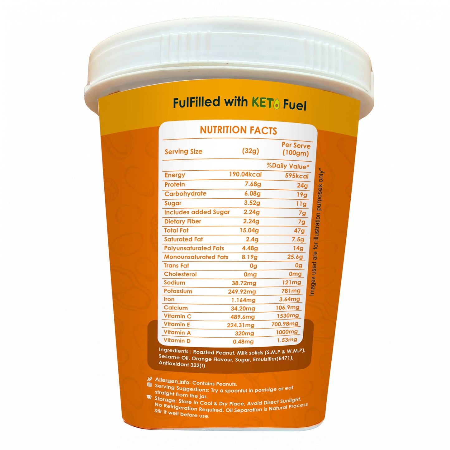Ketones Nutrition Orange Crunchy Peanut Butter - High Protein Spread with 8g Protein