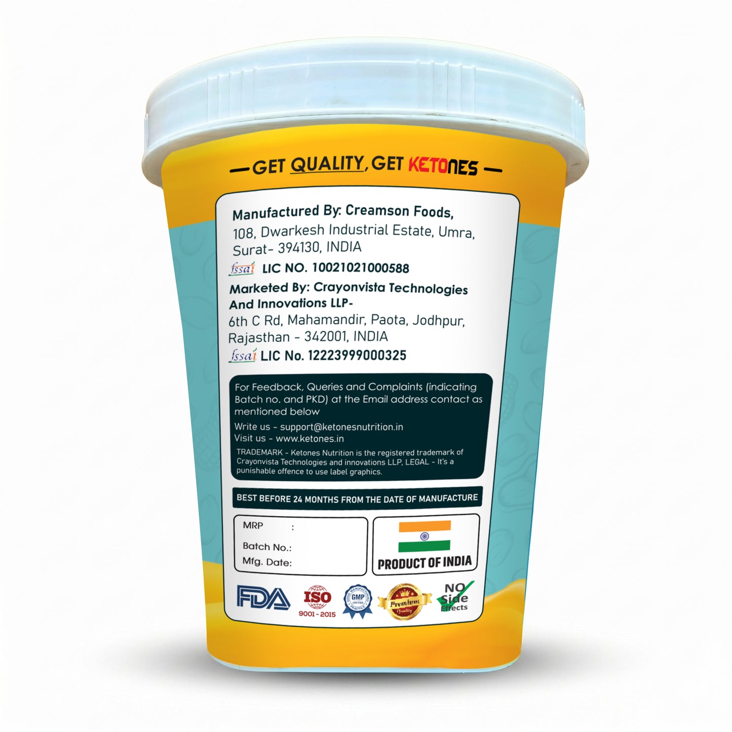 Ketones Nutrition Mango Chia Peanut Butter - Crunchy & High Protein Spread