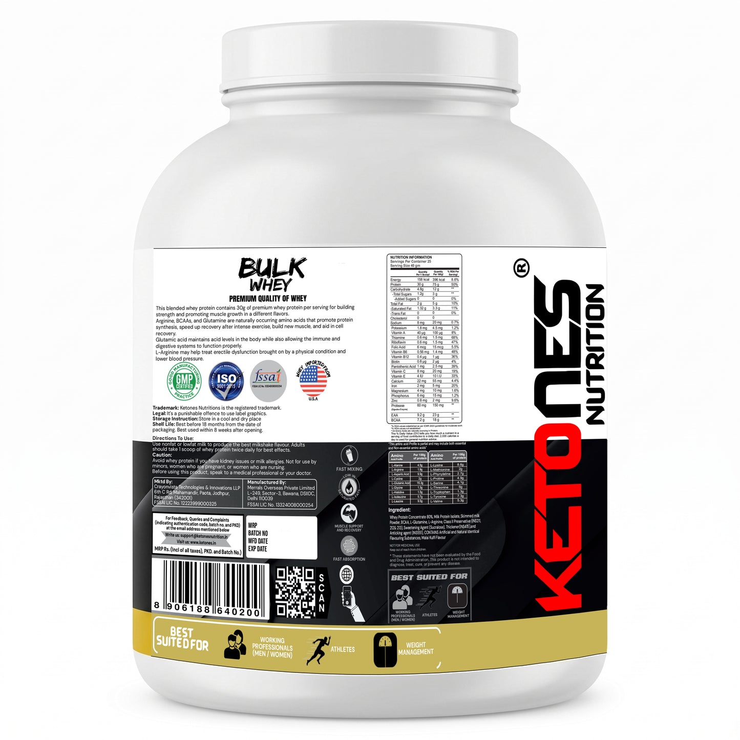 Ketones Nutrition Bulk Whey Apex Series Protein - 75g Protein for Muscle Growth & Recovery