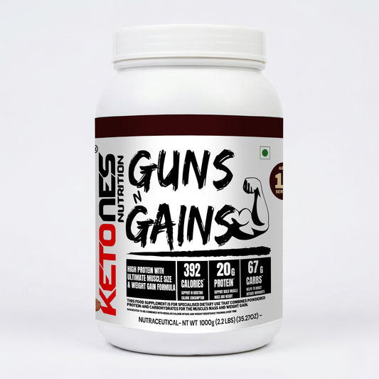 Ketones Nutrition Guns n Gains - High Protein Mass Gainer with 20g Protein & Low Sugar