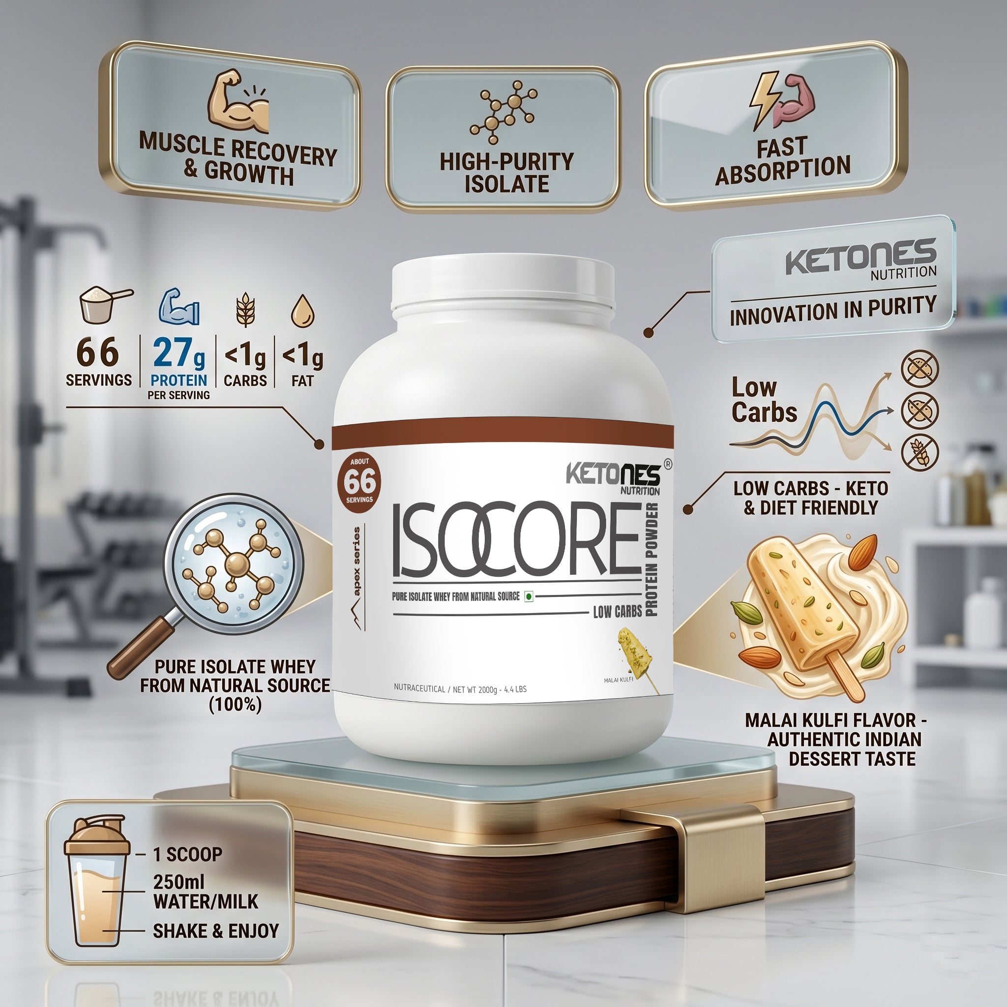 Ketones Nutrition Isocore Apex Series - Low Carb Whey Protein Isolate with 90g Protein