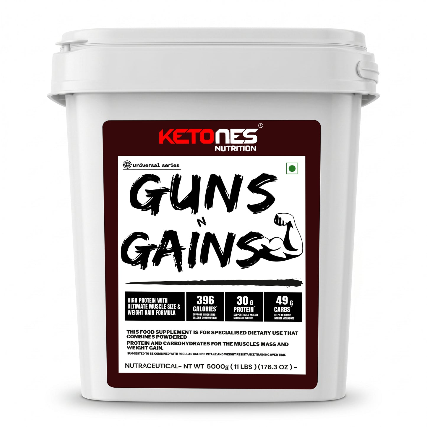 Ketones Nutrition Guns n Gains - High Protein Mass Gainer with 20g Protein & Low Sugar