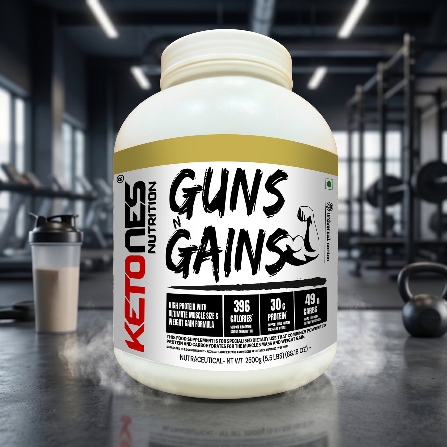 Ketones Nutrition Guns n Gains - High Protein Mass Gainer with 20g Protein & Low Sugar