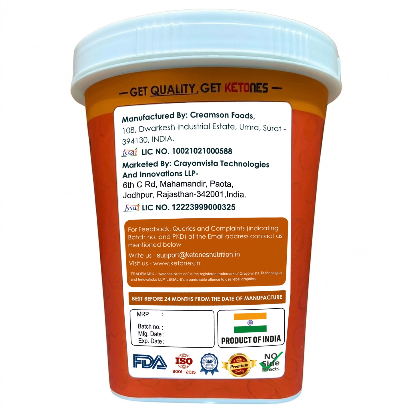 Ketones Nutrition Orange Crunchy Peanut Butter - High Protein Spread with 8g Protein