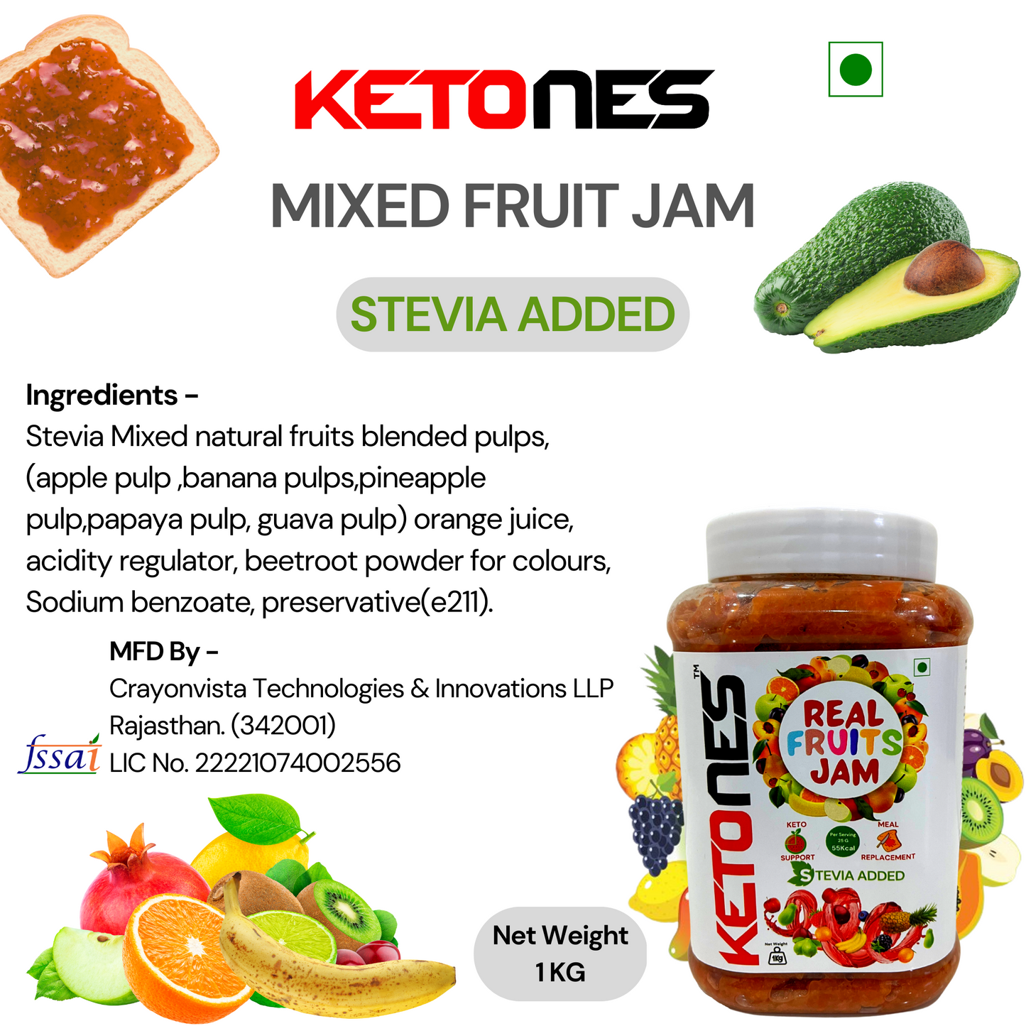 Ketones Nutrition Organic Mixed Fruit Jam - Sugar-Free & Keto-Friendly