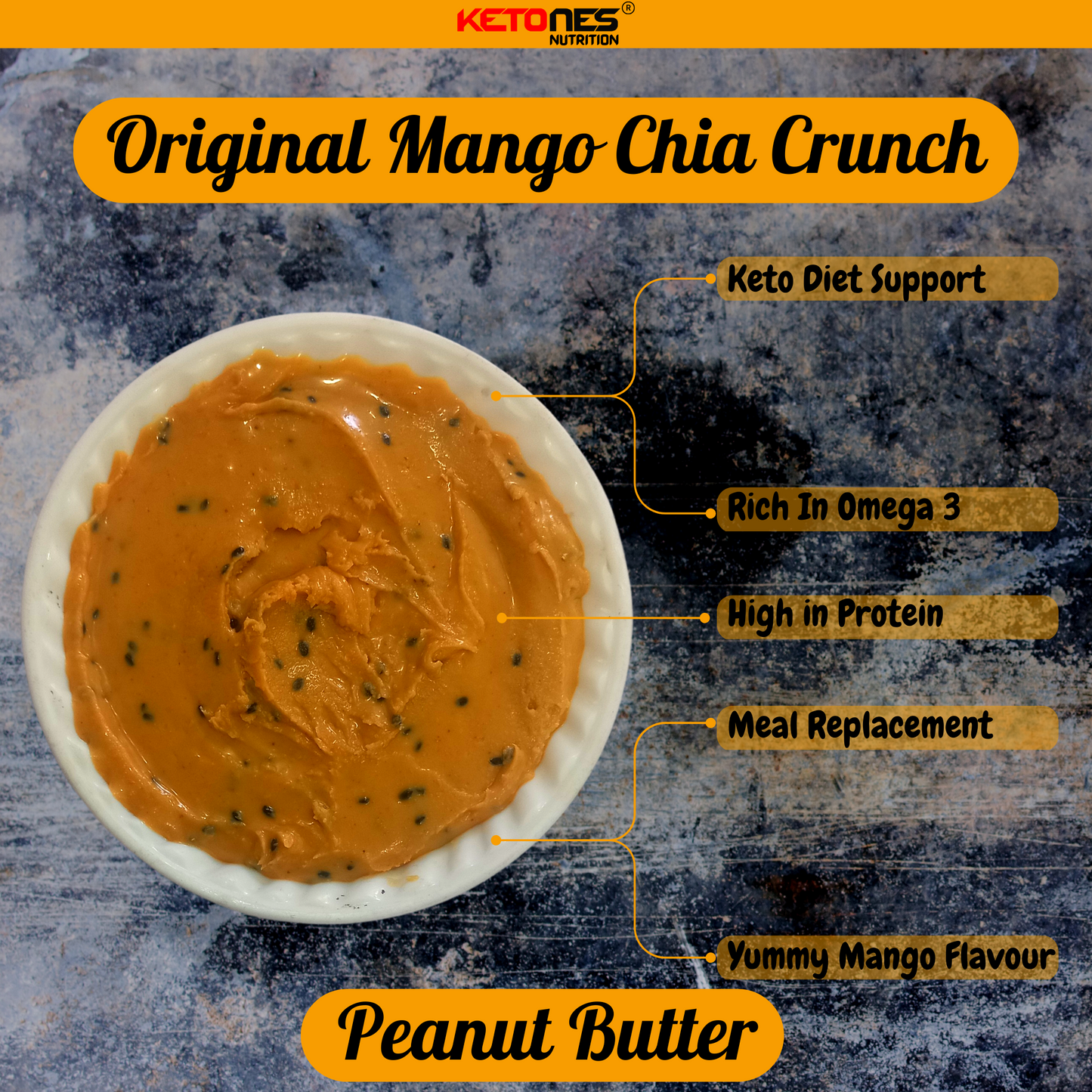 Ketones Nutrition Mango Chia Peanut Butter - Crunchy & High Protein Spread